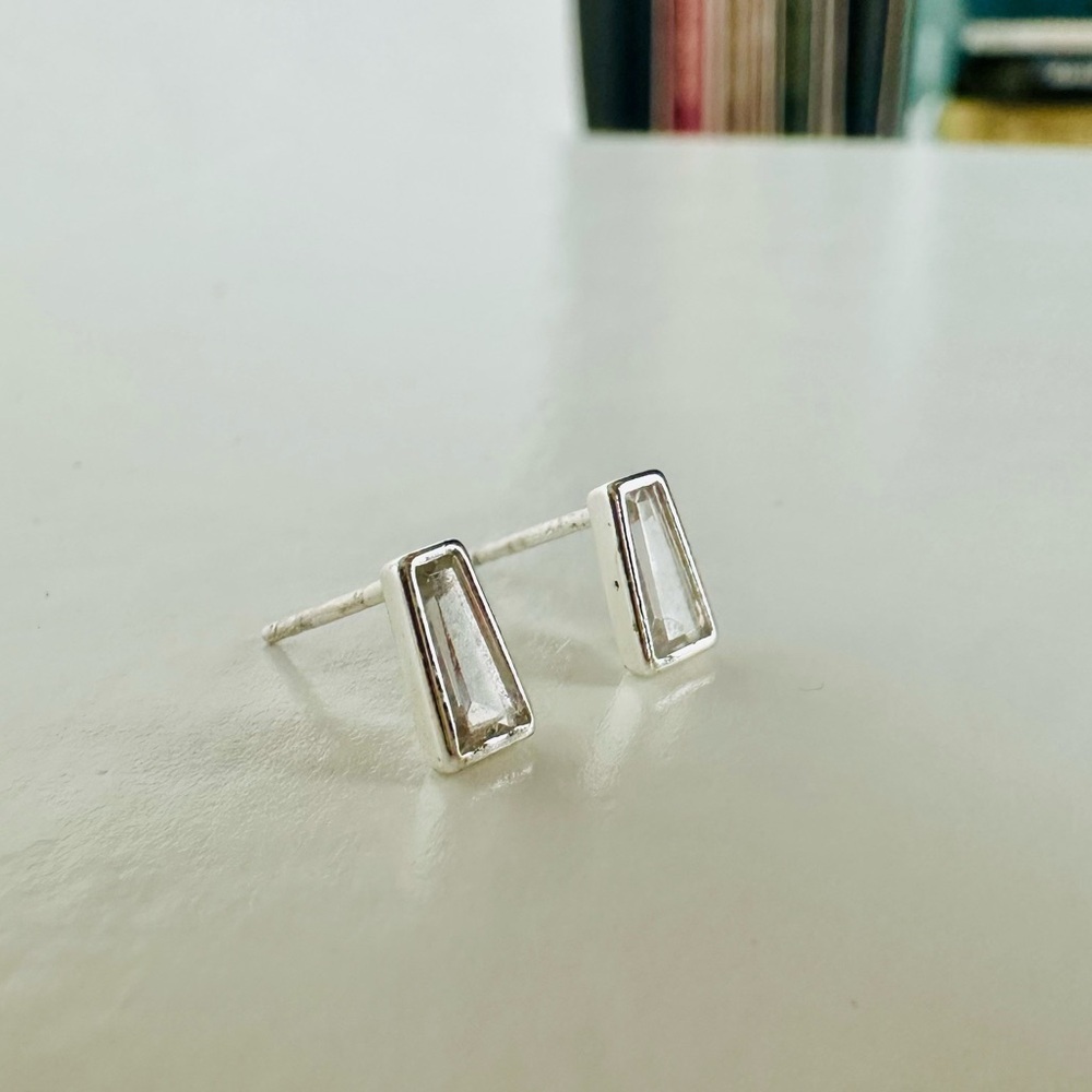 Dainty Sterling Silver & CZ Classic Geometric Earrings, 1/4”